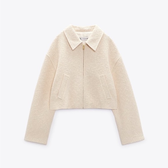 Zara Ecru Textured Weave Bomber Jacket - Picture 15 of 17